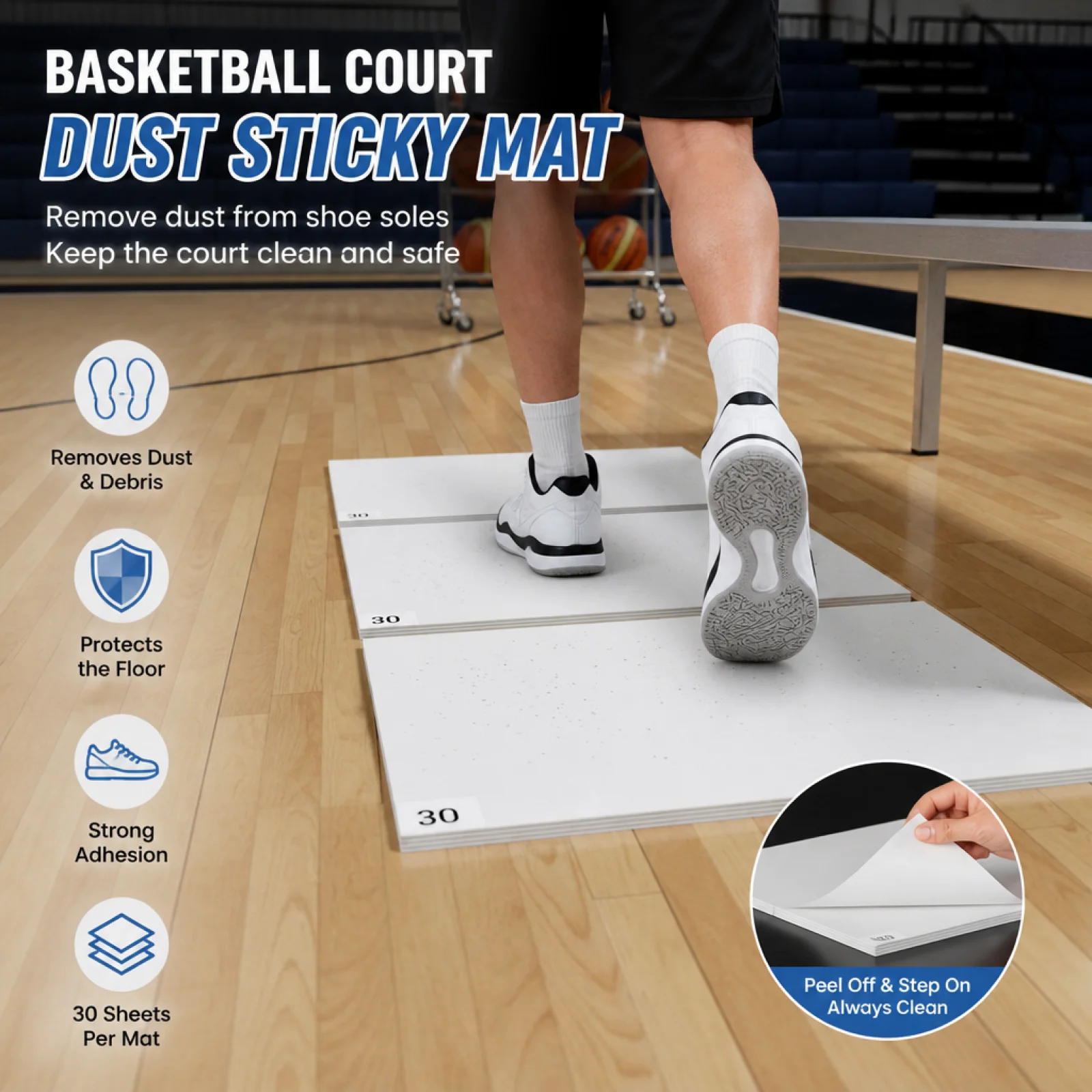 

150Pcs/Set Basketball Shoe Cleaning Pad 30-Count Self Surface Basketball Sticky Mat Easy to Clean Sticky Dust Mat