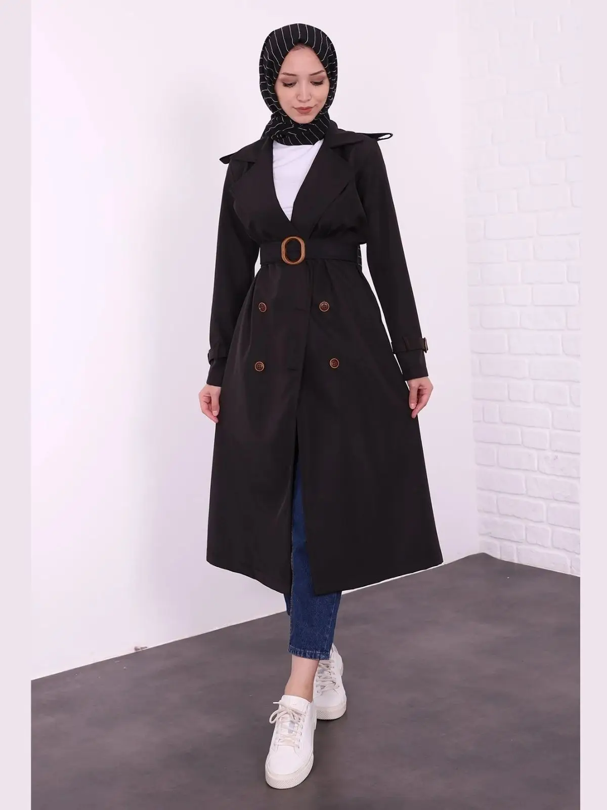 

Button Detailed Belted Women's Trench Coat Sobahar Winter Solid Color Windbreaker Jacket Trench Coat for Women Clothes Outwear