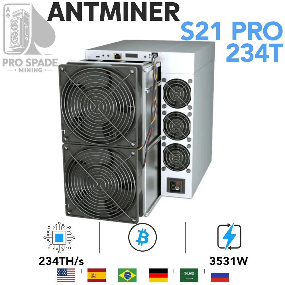 

DCE FREE SHIPPING Bitmain Antminer S21 Pro 234Th/s 3510W BTC - Input 220~277V | EndlessMining