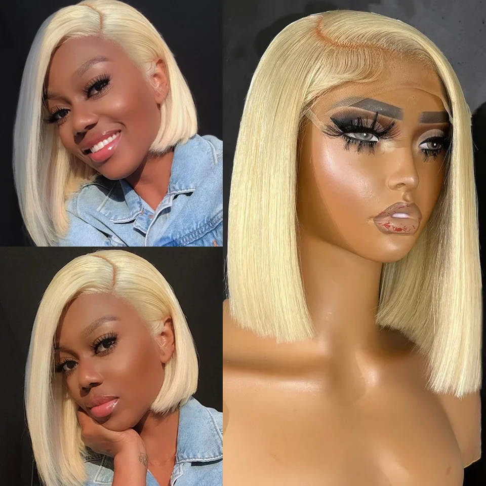 13x4 Bob Wig 613 Blonde Transparent Lace Front Human Hair Wig Remy Brazilian Short Straight Colored 613 Blonde Wigs for Women