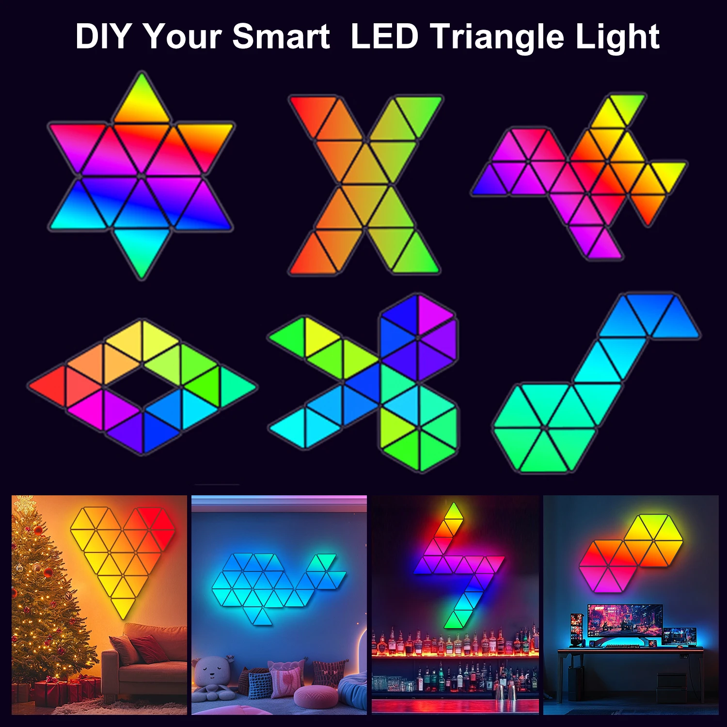 Big LED Smart Triangule Lamp RGB Wall Lights APP Music Rhythm Background Light Game Room Bedroom Bedside Night Light Decoration
