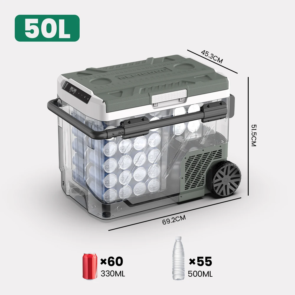 Alpicool EZGW 40L 50L 60L Autokühlschrank Tragbarer Kompressorkühler 12/24V DC 100-240V AC Mini-Kühlschrank mit Gefrierfach für Camping BBQ