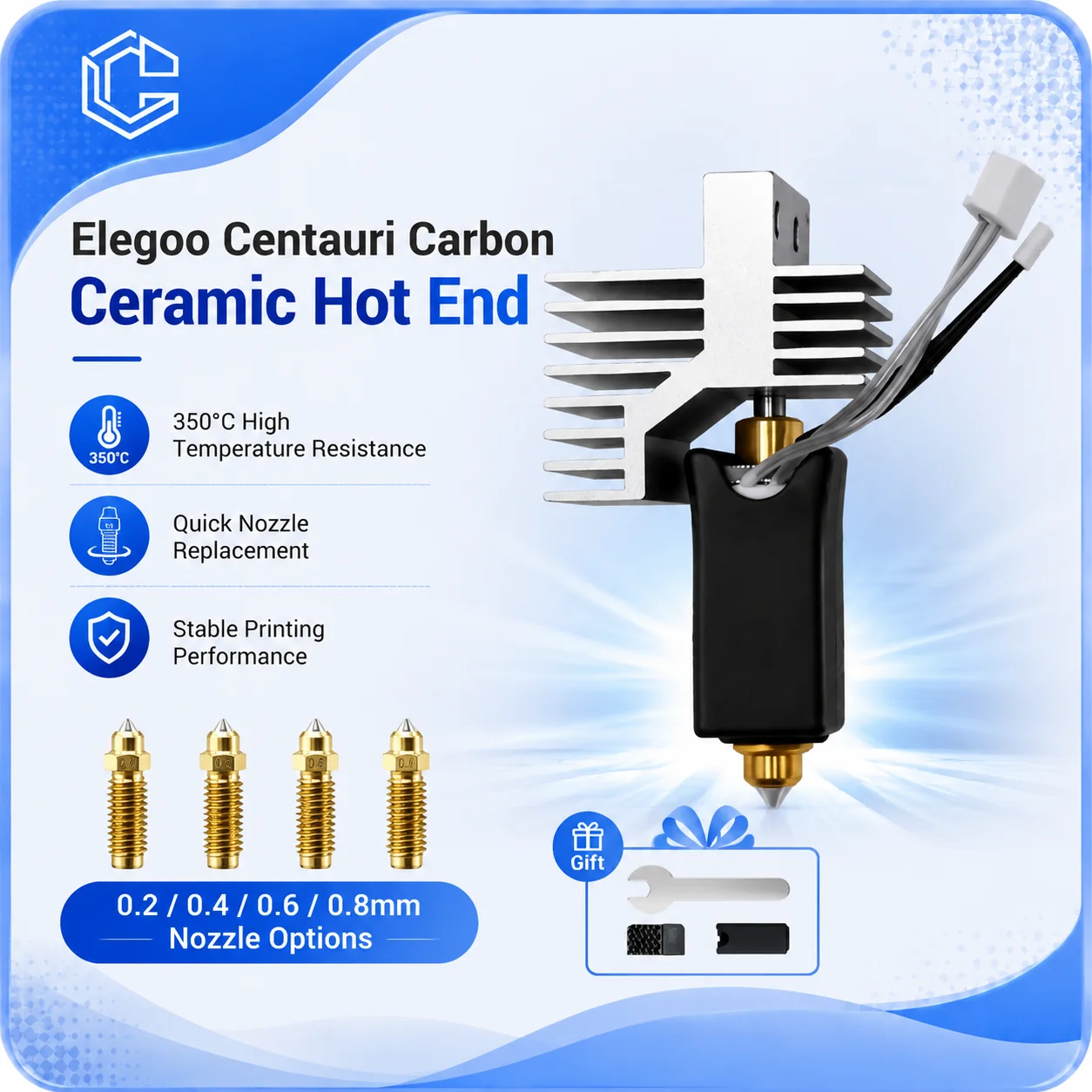 Upgrade Elegoo CC Hotend 0,2/0,4/0,6/0,8 mm Größe zusammengebautes Extruder-Hotend-Kit für Elegoo Centauri Carbon Hotend/Centauri-Düse