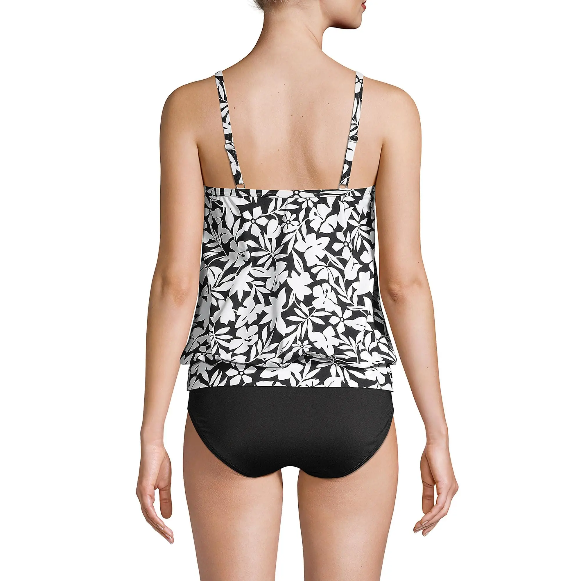 Conjunto tankini floral sexy – maiô preto e branco emagrecedor para mulheres, perfeito para dias na praia
