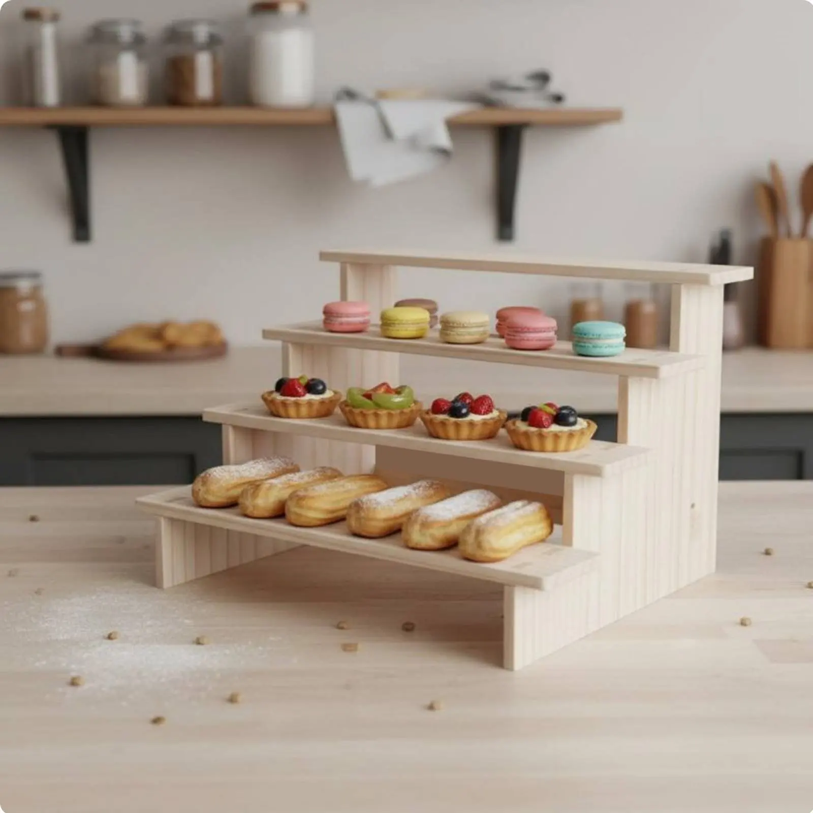 Holz Display Riser Holz Display Riser Ständer für Dessert Figuren Conuter top Schmuck Display Riser Regal Süßigkeiten Figuren Buffets – Detail 11
