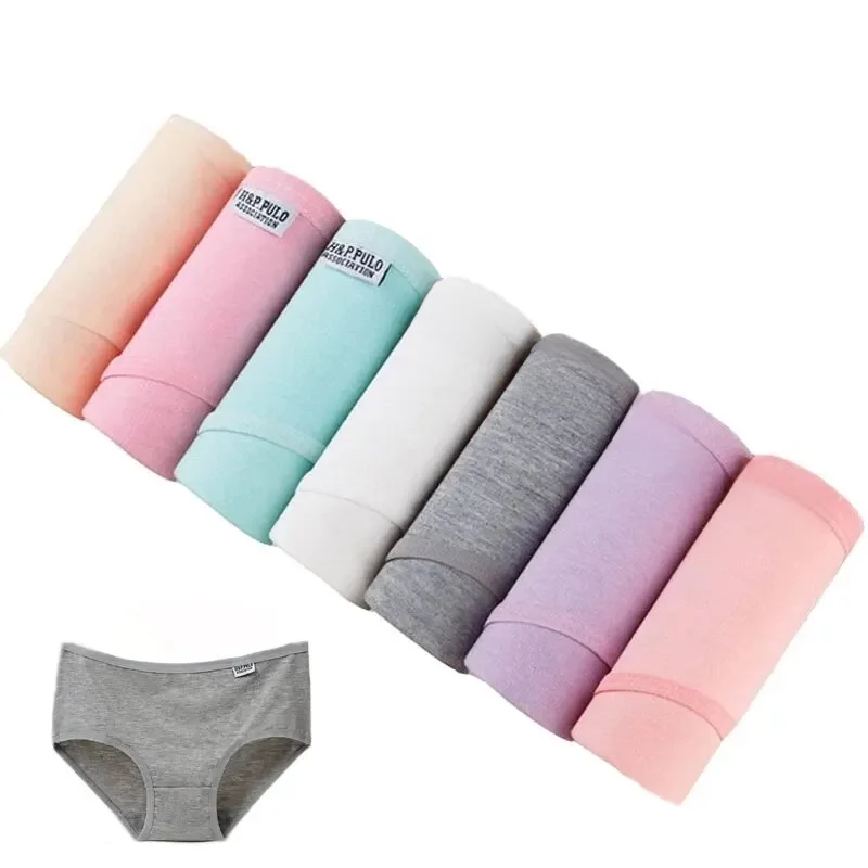 Lot de 7 culottes en coton pour femmes, sous-vêtements grande taille, slips respirants de couleur unie, lingerie féminine M-4XL