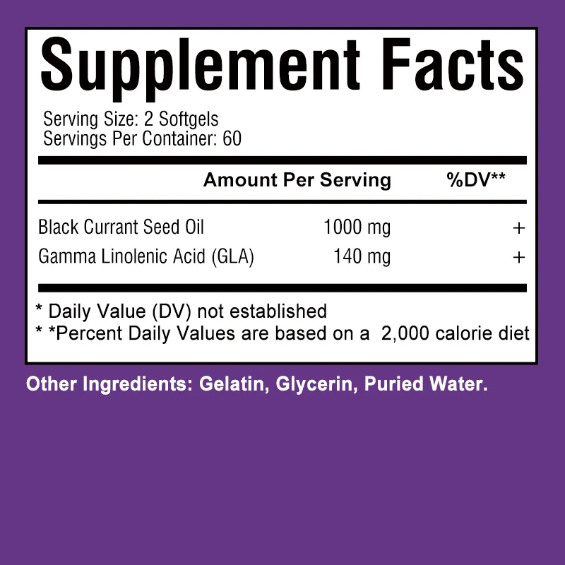 Black Currant Oil Supplement - Hair and Skin Health, Boosts Immunity, Antioxidant - 120 Capsules