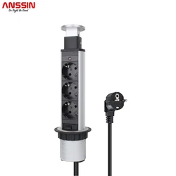 Anssin16A POP UP 3 Power EU Socket New White Aluminum Alloy Material Kitchen Table Desktop Retractable Countertops Germany Plug