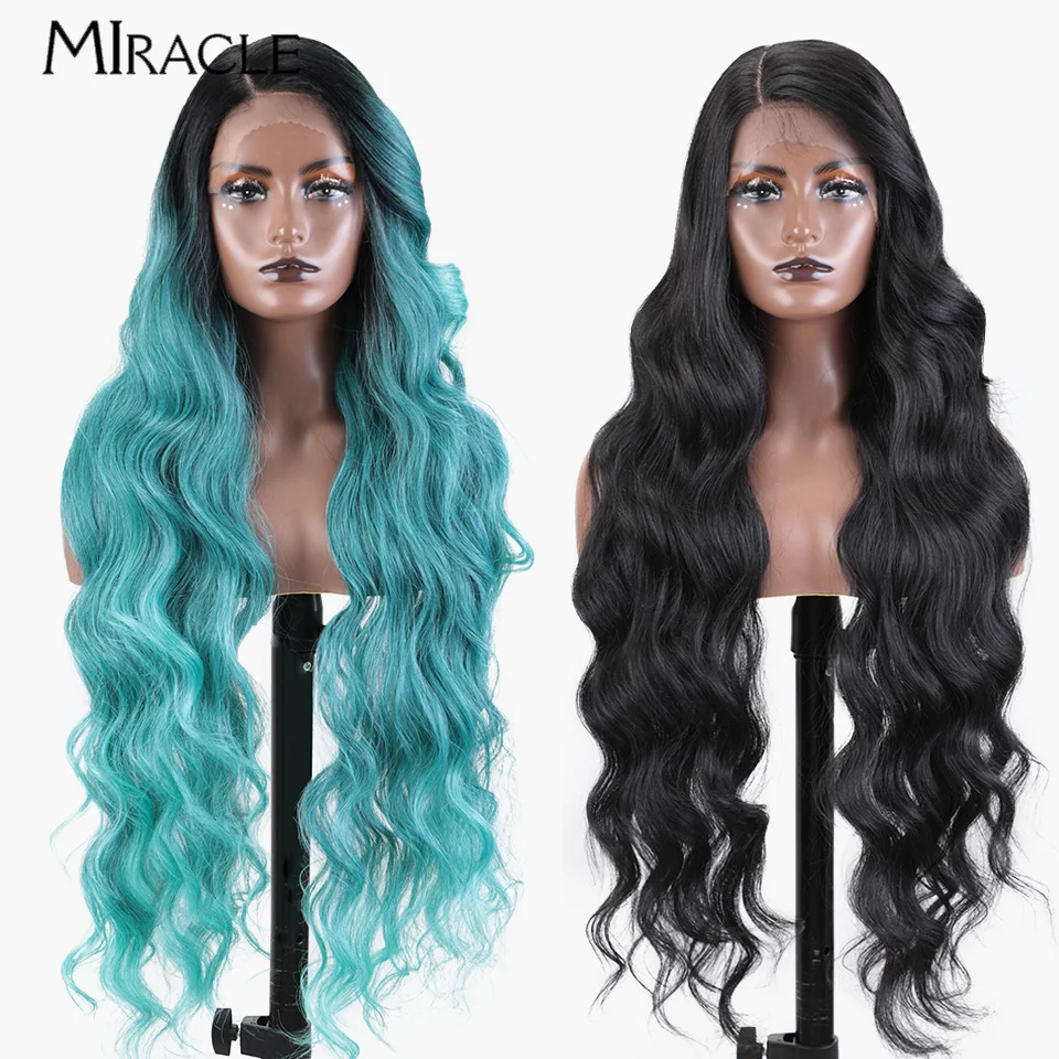 MIRACLE-Perruque Lace Front Synthétique Ondulée pour Femme, Faux Cheveux Blonds Ombré, Partie Latérale, 36 Effet, Deep At Wave, Cosplay