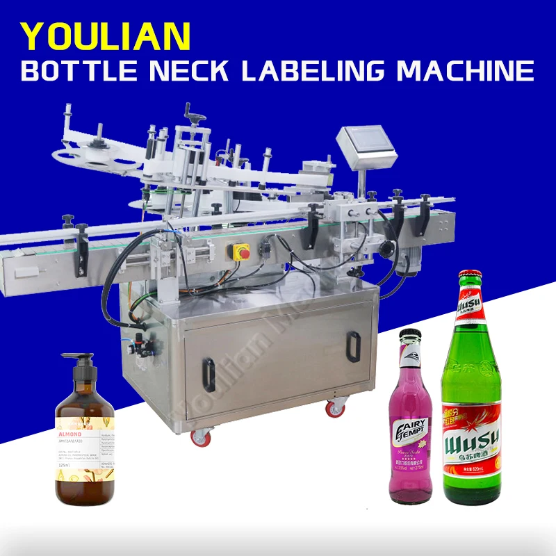 

MT-550 Beer Bottle Neck and Body Labeling Machine Three Sides Label Applicator Professional Packaging Machinery Manufacturer