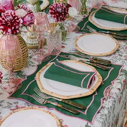 GREEN & PINK PLACEMATS NAPKINS  (SET OF 6)