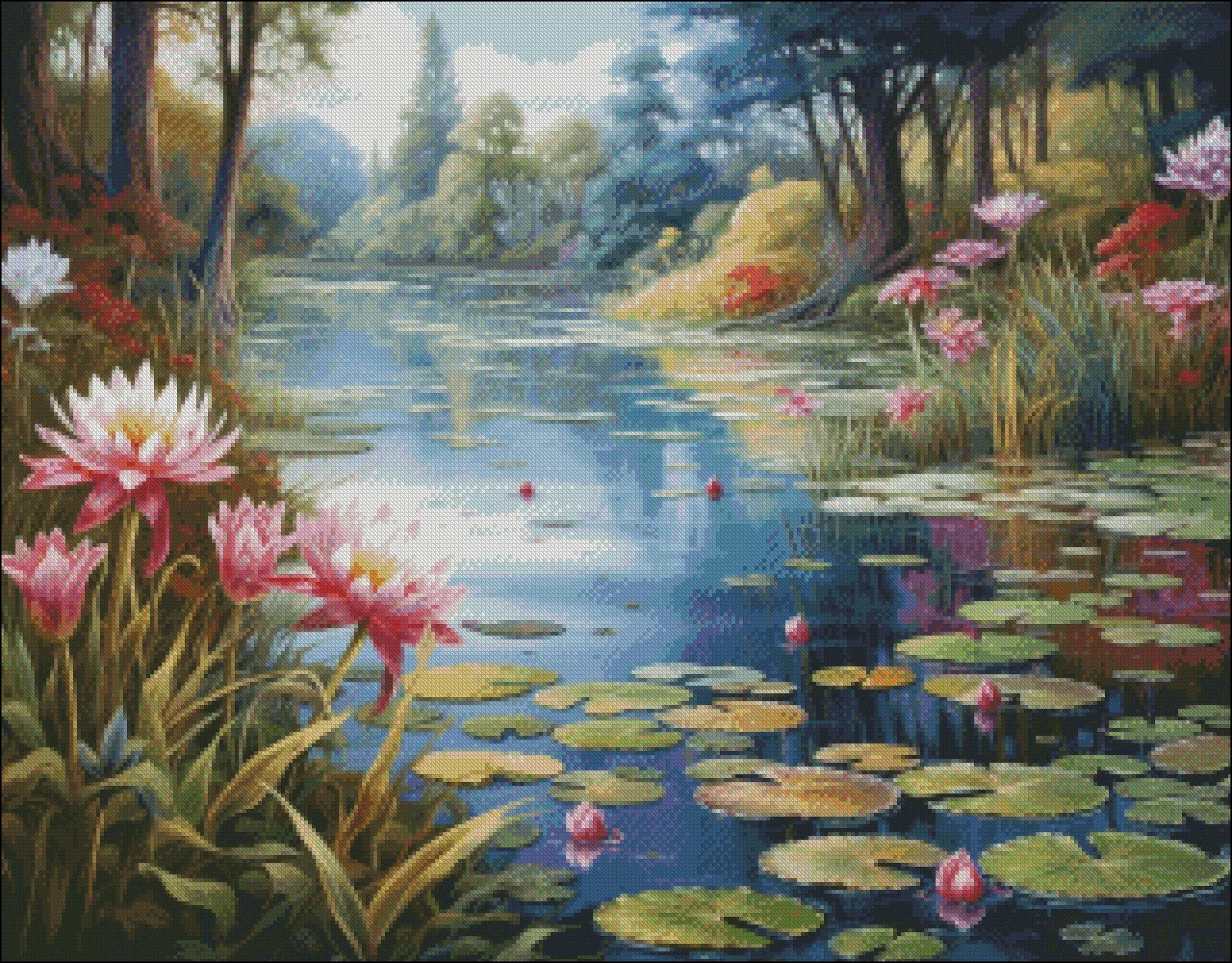 Embroidery Counted Cross Stitch Kits Needlework - Crafts 14 ct DMC Color DIY Arts Handmade Decor - A Water Lily Pond