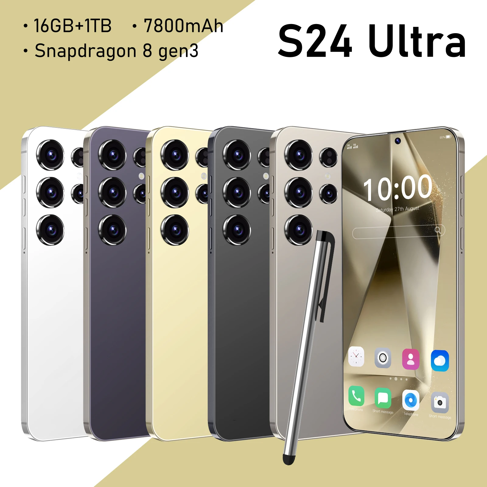 

S24 Ultra Smartphone 5G 7.3HD Original Cellphones Android 14 Snapdragon 8 gen 3 Cell Phone 7800mAh Global Version Mobile Phones