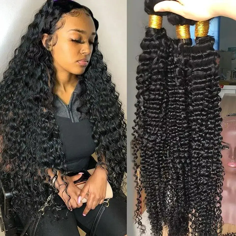 Pacotes brasileiros do cabelo humano da onda profunda, Weave encaracolado do cabelo, 3 pacotes, 22 dentro, 24 dentro, 26 dentro, 12A