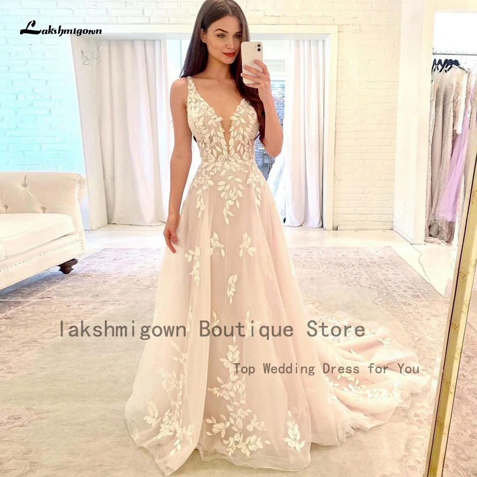 

Floral Lace Boho Bridal Dress For Weddings 2024 Vestidos Civil Women Boho Tulle Long Wedding Gowns V Neck Open Back