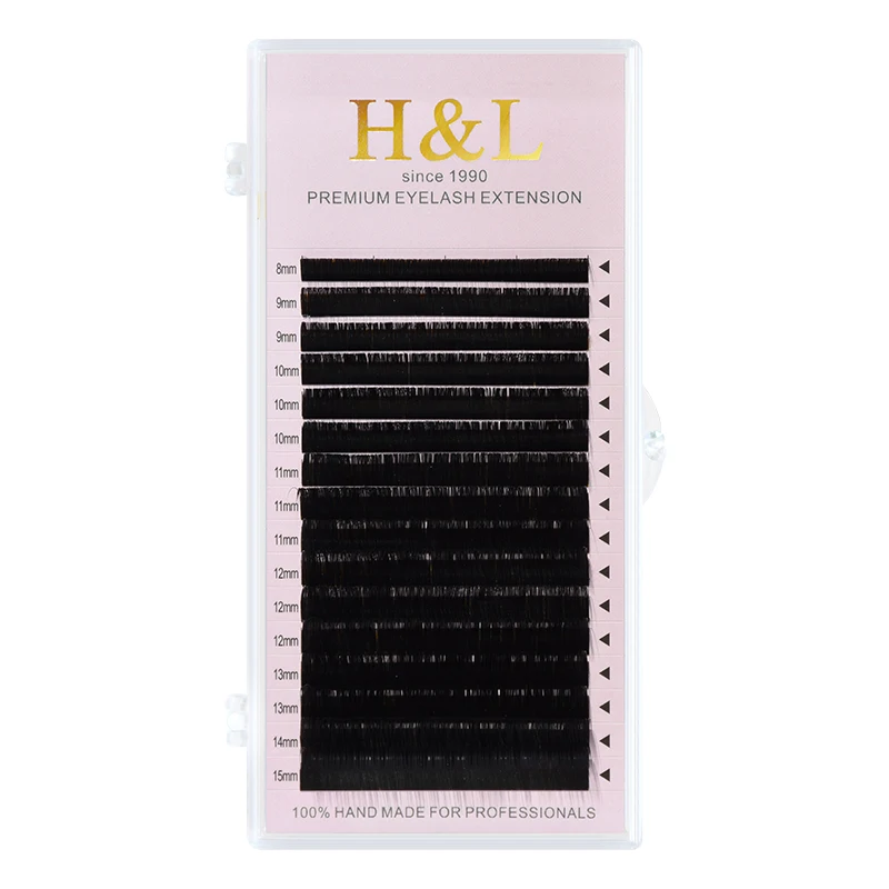 H & L desde 1990 curvatura especial L/L +/LC/LD/LU (M)/N rizo 16 filas extensión de pestañas postizas visón negro Material L rizo