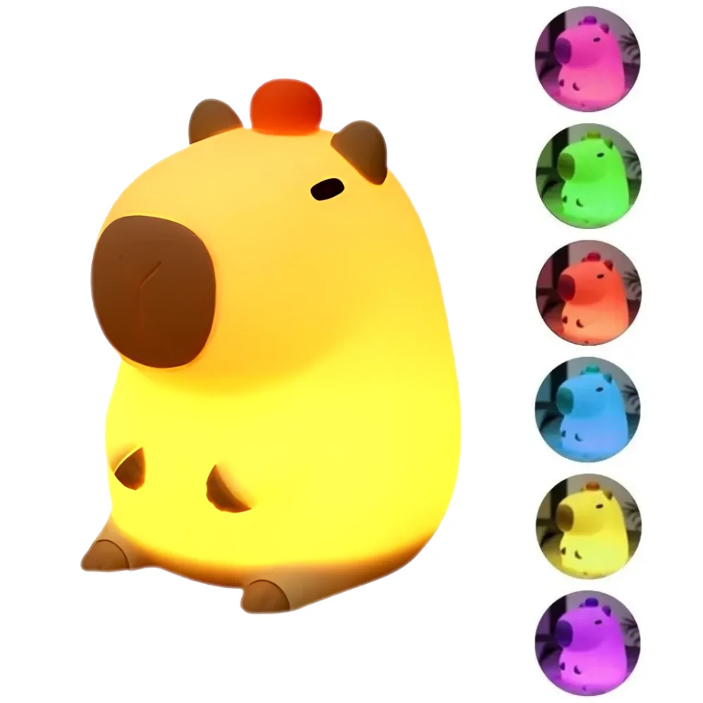 Luminária Silicone Capivara Noturna Recarregável USB Touch Sleep Night Tiktok Abajur Criança