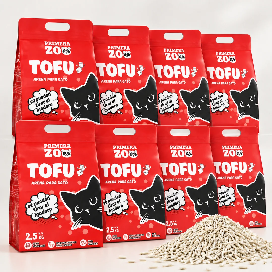 Primerazoo,8 Bolsas Arena de Tofu para Gatos 6L - Sin Polvo Fácil de Aglomerar y Controla Olores - Biodegradable y Segura para Gatitos