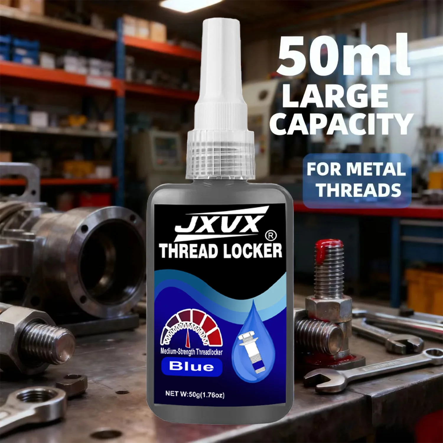 1–6pcs 50ml Medium Strength Anaerobic Adhesive, Quick-drying Threadlocker, Heat-resistant Oil-Water-resistant. Suitable on metal bolts, nuts and screws, performance in automotive, machinery, electronics.