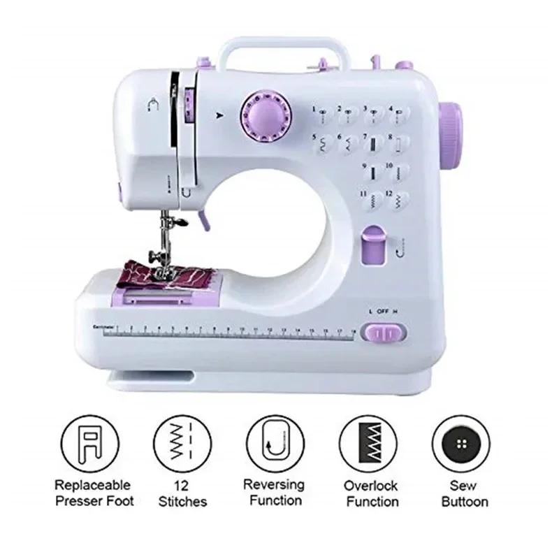 Sewing Machine Portable Mini Winding Reverse Replaceable Presser Foot 12 Built In Stitches Sew Patterns
