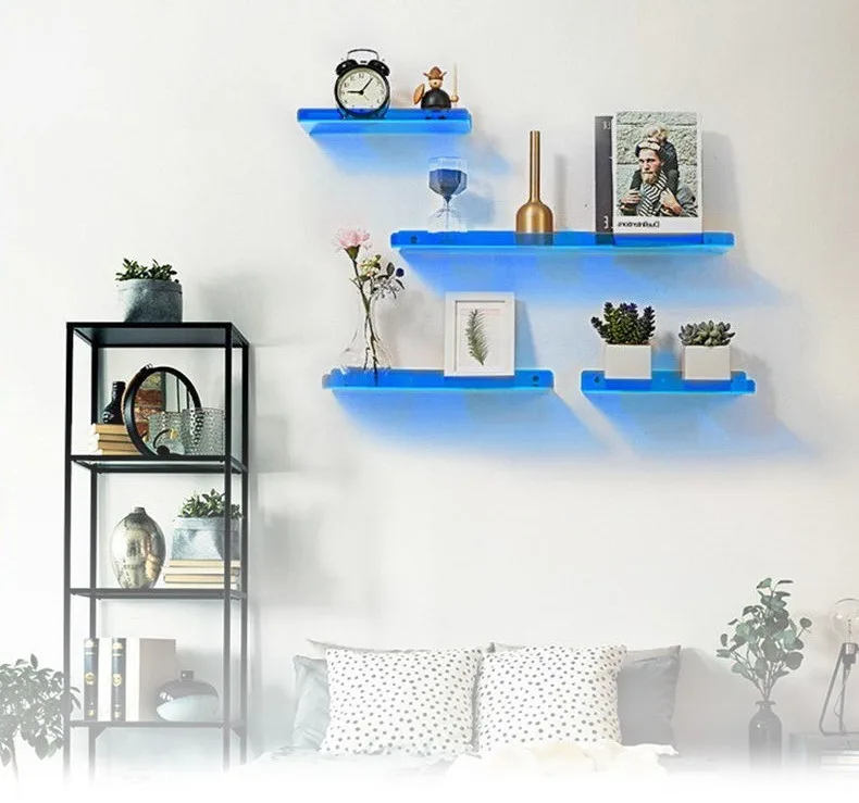 Acrylic Floating Shelves Wall Mounted Bookshelf Colour Invisible Wall Shelf Display Storage Rack for Room Home Bathroom Kitchen