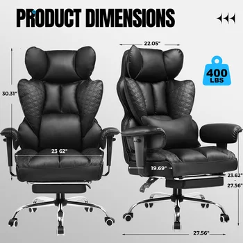 Office Chair Ergonomic Leather High Back Gaming Chair with Footrest, Adjustable Armrests 3