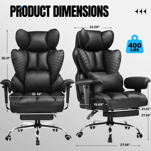 Office Chair Ergonomic Leather High Back Gaming Chair with Footrest, Adjustable Armrests 3 Office Chair Ergonomic Leather High Back Gaming Chair with Footrest, Adjustable Armrests 3