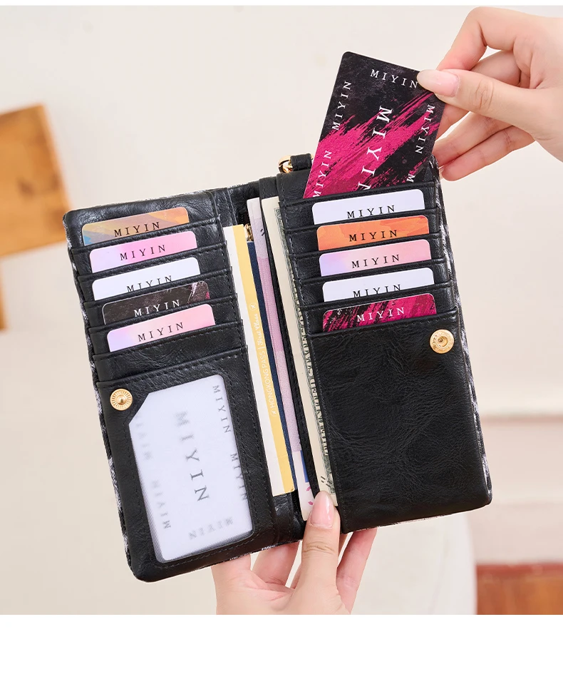 Vintage Damen-Geldbörse mit Leopardenmuster, Doppelreißverschluss, PU-Leder, lange Geldbörse, multifunktionale Kreditkarten-Clutch mit Handgelenkschlaufe – Detail 23
