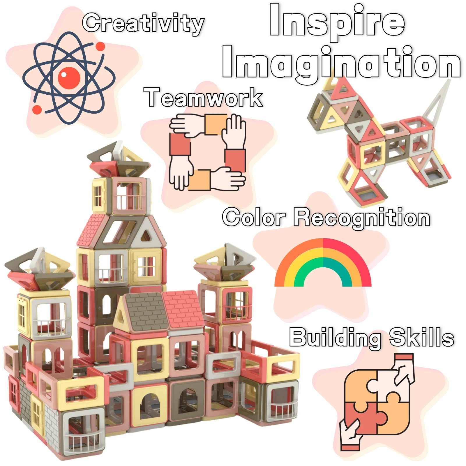 حجم صغير 160 قطعة كتل مغناطيسية للبلاط المغناطيسي لمدة 3 4 5 6 7 8 سنة بنين بنات تعلم ألعاب الجذعية التعليمية