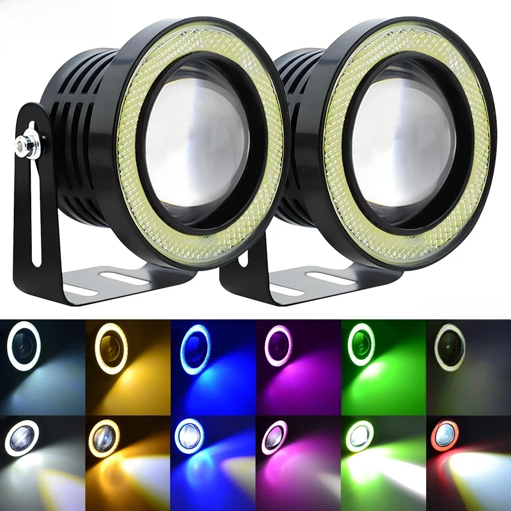 2X 30W Samochodowe światła przeciwmgielne DRL COB Angel Eyes 64/76/89mm Lampy otoczenia Wodoodporna żarówka do jazdy dziennej Reflektor Automatyczna lampa — 2