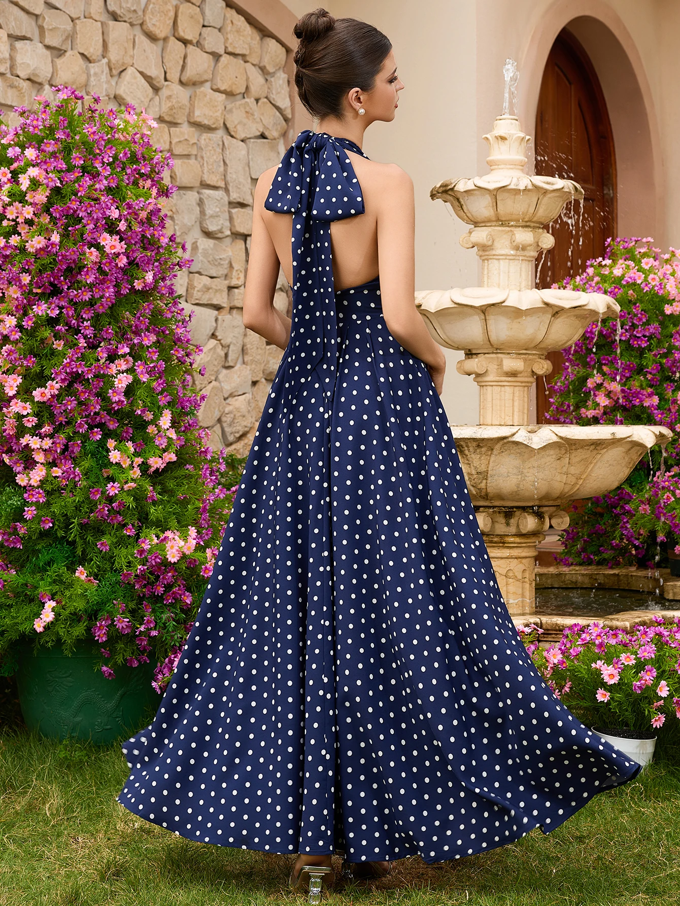 Adyce New Arrivals Elegant Polka Dot Halter Deep V-Neck Backless A-line Dresses For Prom Birthday Club Party Evening Vestidos