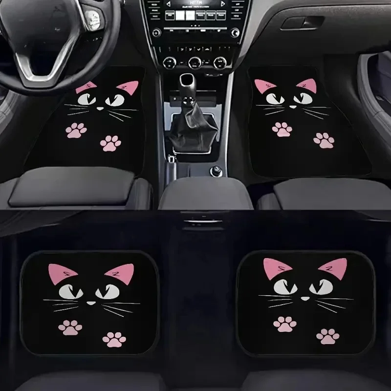 Tapis moulin à vent nordique noir chat de dessin animé rétro pour voiture, 4 pièces, tapis de sol Anti-salissure en quatre pièces