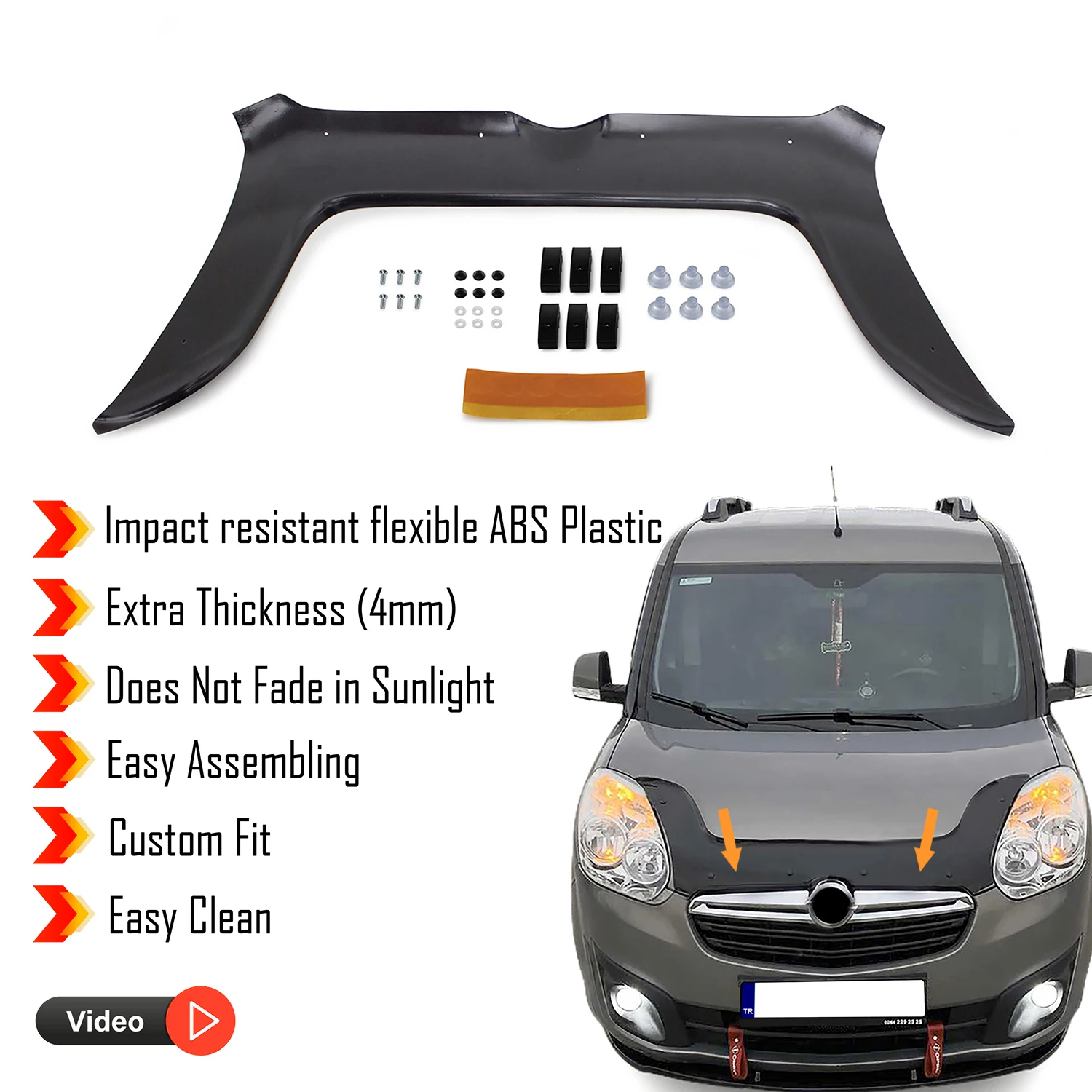 Hood Deflector Guard for Opel Combo D (2011-2017) Bug Shield Bonnet Protector / 4 mm thickness and ultra-durable material