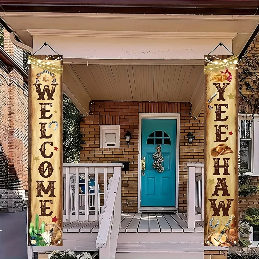 1 Paar Yeehaw Welcome Western Cowboy Party Veranda-Banner Festliche Polyester-Hängedekoration Western-Themen-Partydekoration – Detail 3