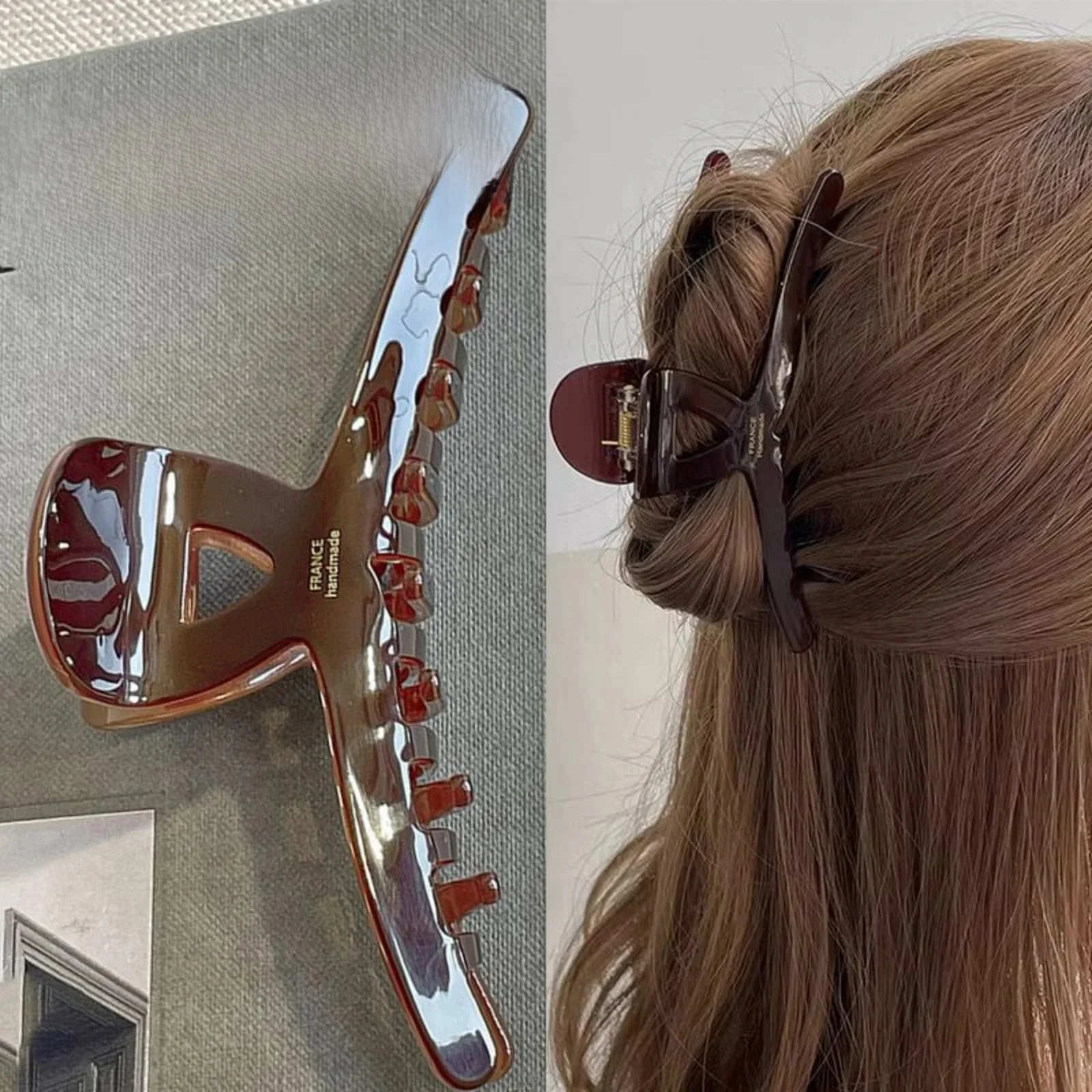 Pince à cheveux chocolat, acétate, pince à cheveux, femme, arrière de la tête, poignée pour cheveux, Premium, requin, haute qualité, quatre saisons, 1 pièce