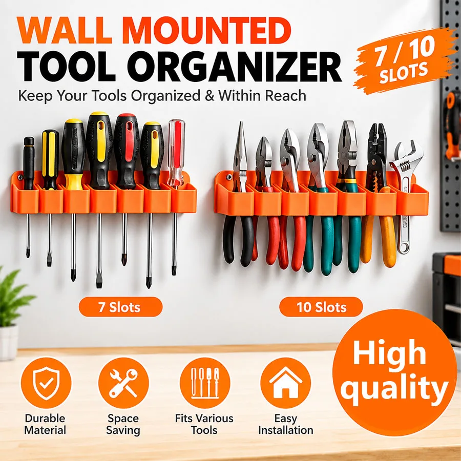 7/10 Holes Garage Workshop Tool Storage Rack, Wall Mount Holder for Screwdrivers Pliers Space Saving