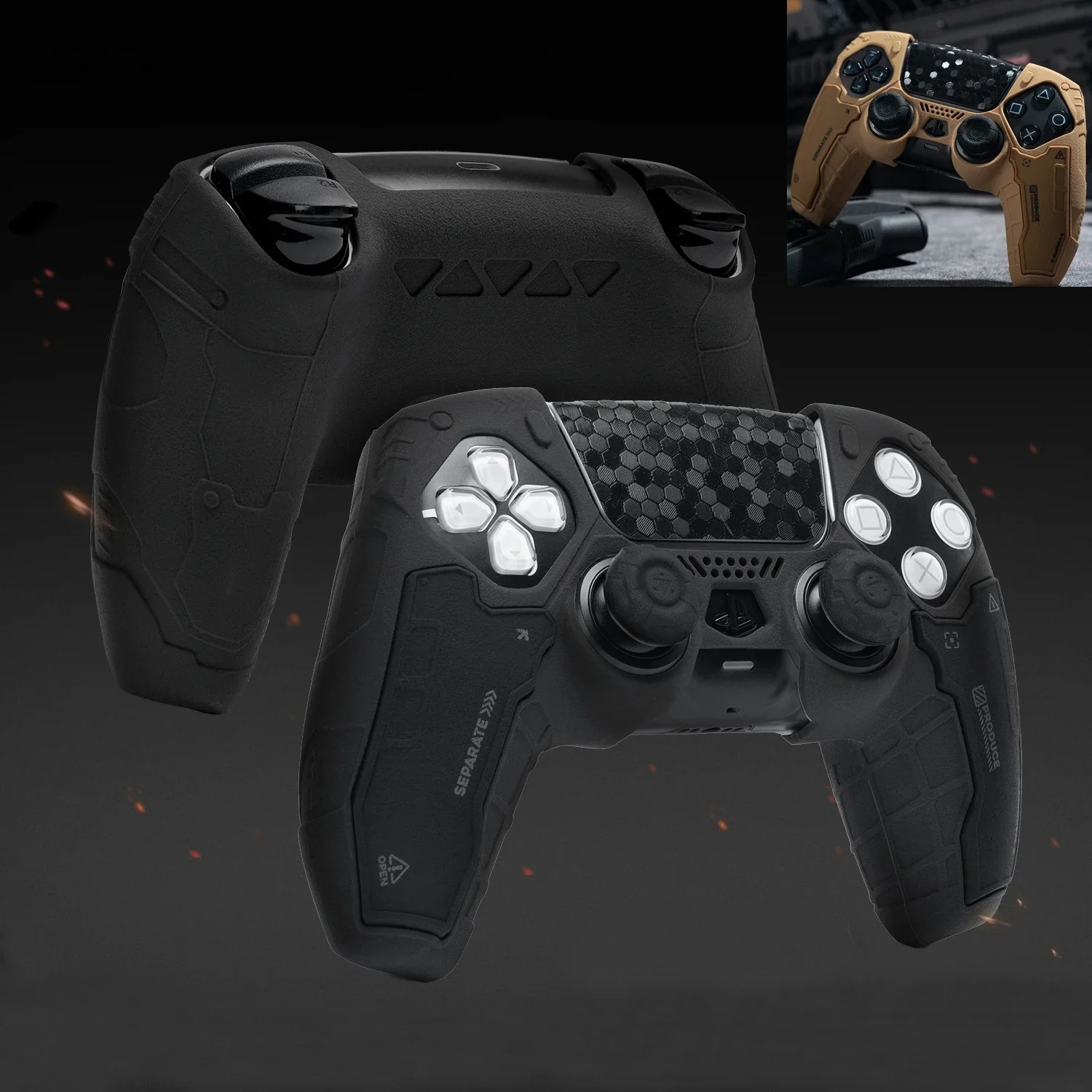 Mecha tactique mat Silicone protecteur souple autocollant peau pour Sony Dualsense 5 PS5 étui de contrôleur pouce bâton poignée capuchon couverture
