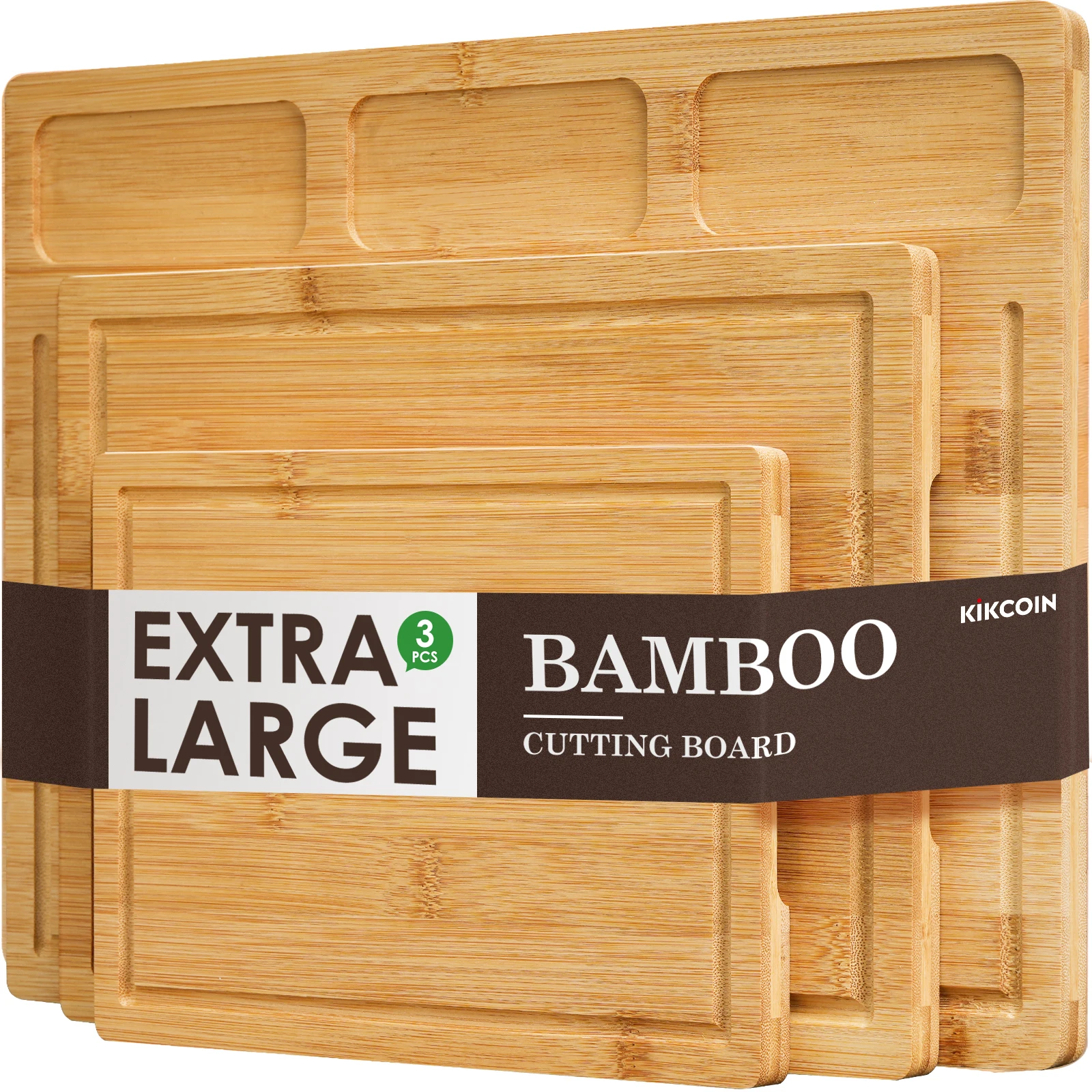 3 Piece Kitchen Cutting Board Set, Kitchen Bamboo Cutting Board with 3 Built-in Compartments and Juice Groove, Christmas Gift.