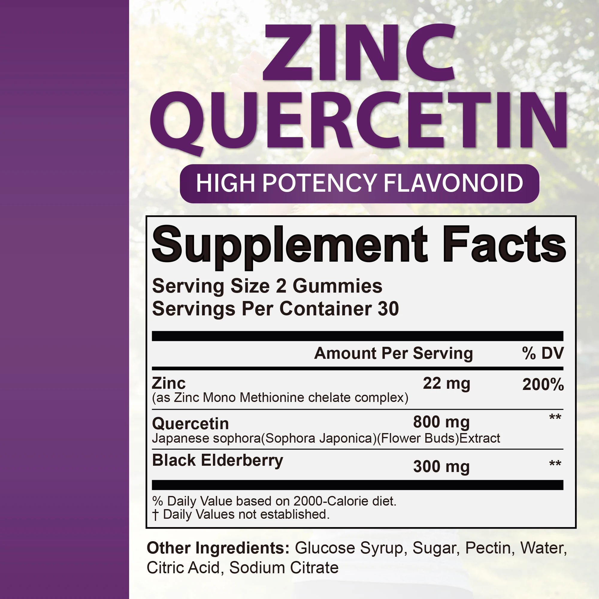 Quercetin - with Elderberry, Zinc - Enhances Immunity, Supports Cardiovascular and Respiratory Health, Antioxidant - 60 Gummies