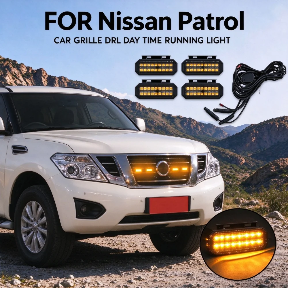 For Nissan Patrol Truck LED Amber Front Grille Marker Lights Waterproof Raptor Style Grill Warning Lamp Accessories