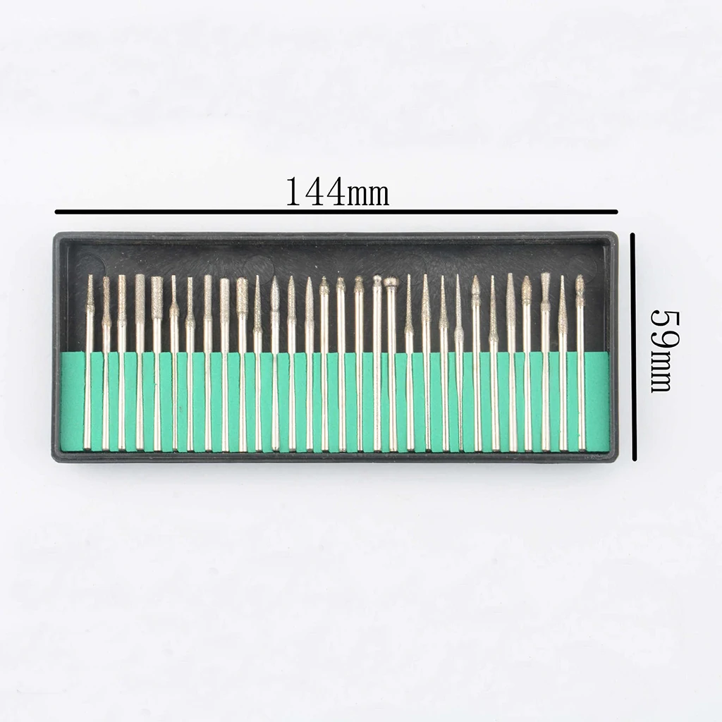 30PCS 2.35mm 다이아몬드 버 그라인딩 로터리 공구 세트 미니 드릴 비트 휠 연마 목재 석재 조각 드레멜 전동 공구용