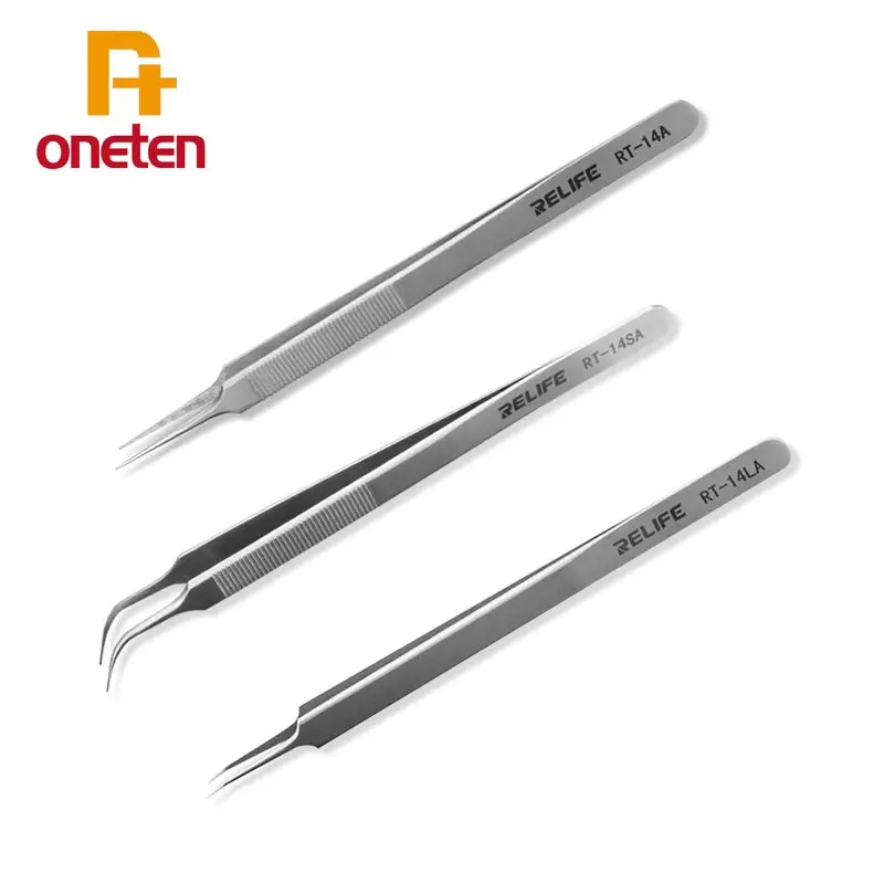 Relife Mobile phone Repair Tweezers RT-14A RT-14SA anti-static high toughness precision fine tip plus anti-skid chip repair