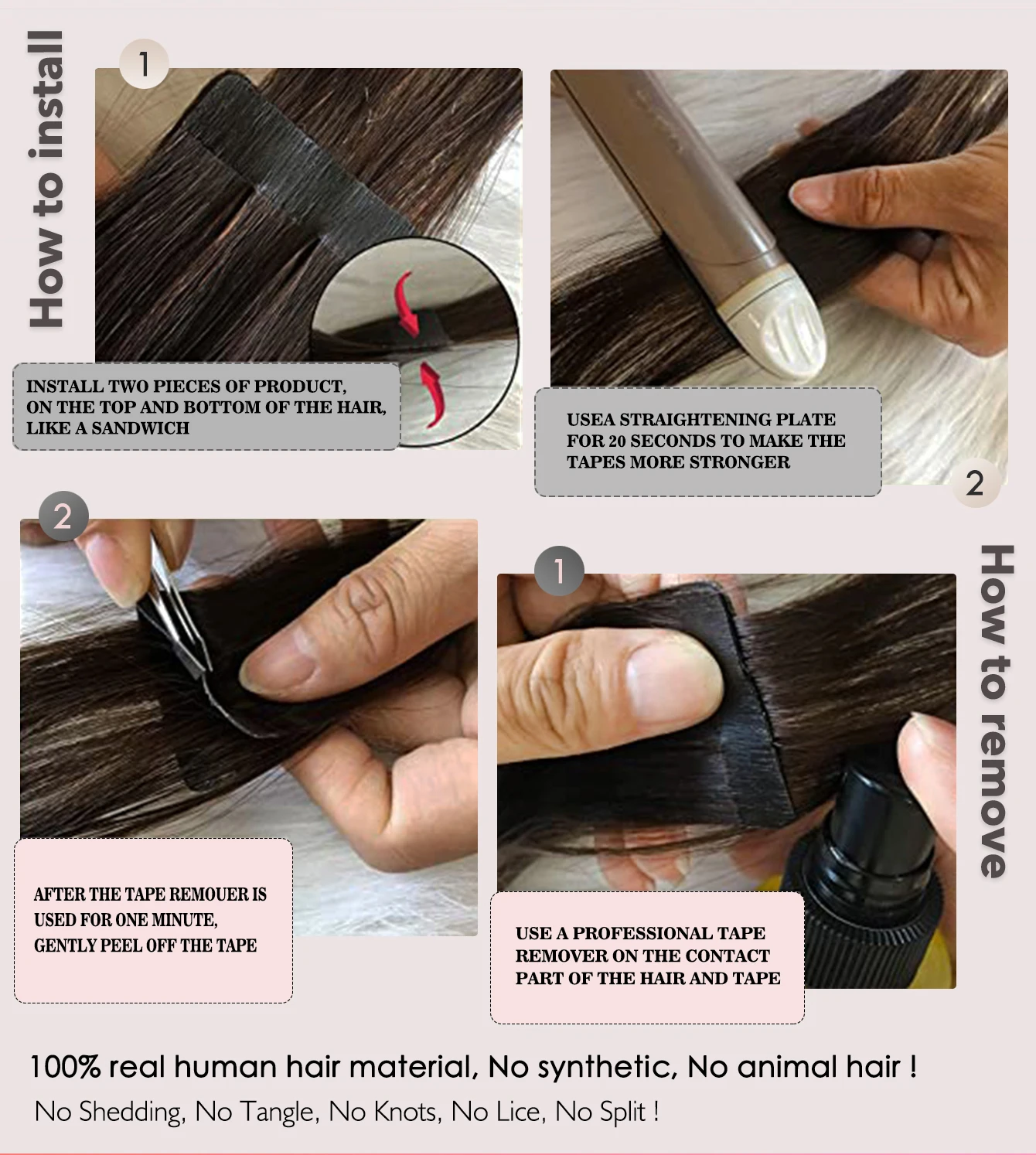 100% レミーテープでヘアエクステンション人毛本物の自然なブラジリアンヘアストレートシームレススキン横糸女性のためのダークブラウン