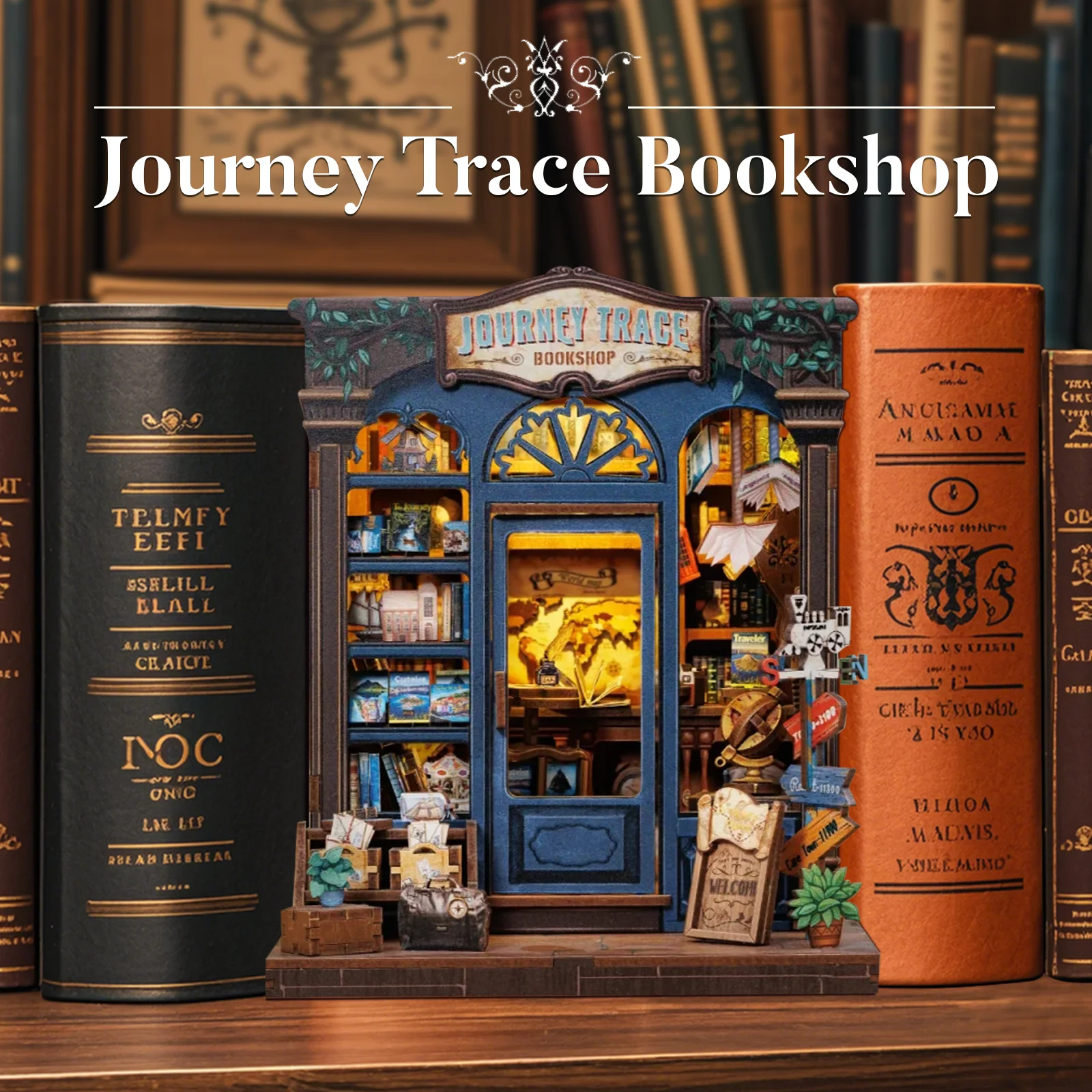 CUTEBEE Miniature House Model to Build Wooden Dollhouse Book Nook Kit with Dust Cover & LED Lights Unique 3D Puzzle Bookshelf