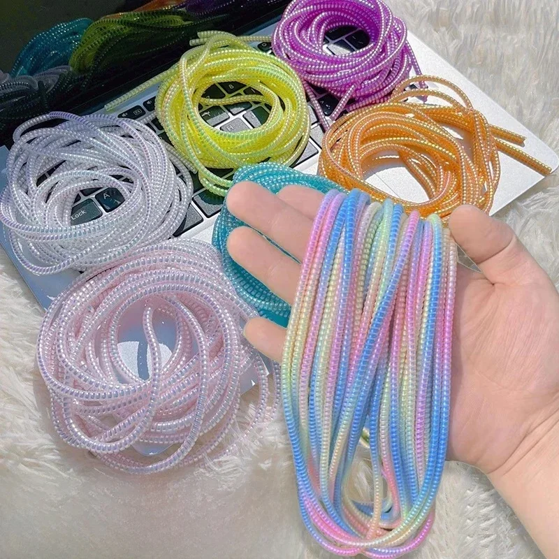 1 rouleau 1.6/1.4M Laser spirale USB câble de chargement protecteur pour iPhone Samsung placage couleur écouteur cordon Protection câble enrouleur