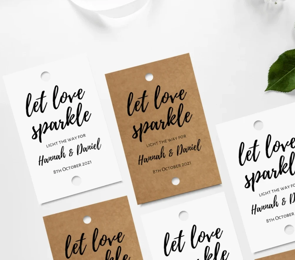 50pcs Personalised Let Love Sparkle Sparkler Tags for Wedding Sparkler Send Off - Kraft or White