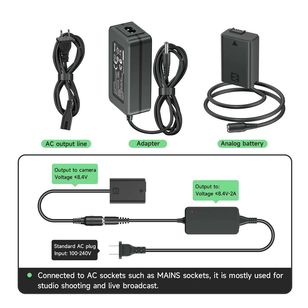 NP-FW50 NP FW50 Dummy Battery AC Power Supply Adapter DC Coupler kit for Sony Alpha A5100 A6500 A6400 A6000 A55 A7 RX10 Cameras