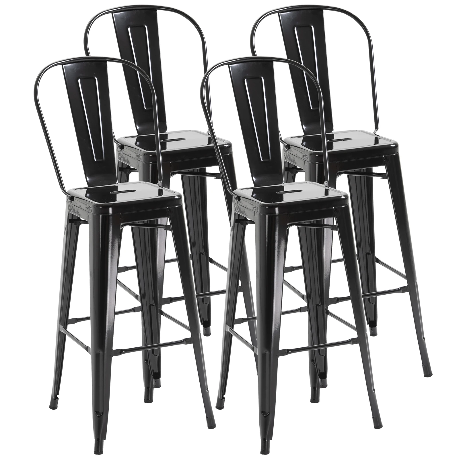 HOMCOM Juego de 4 taburetes de metal para cafetería, estilo industrial, con respaldo, altura del asiento en cm, color negro MIT