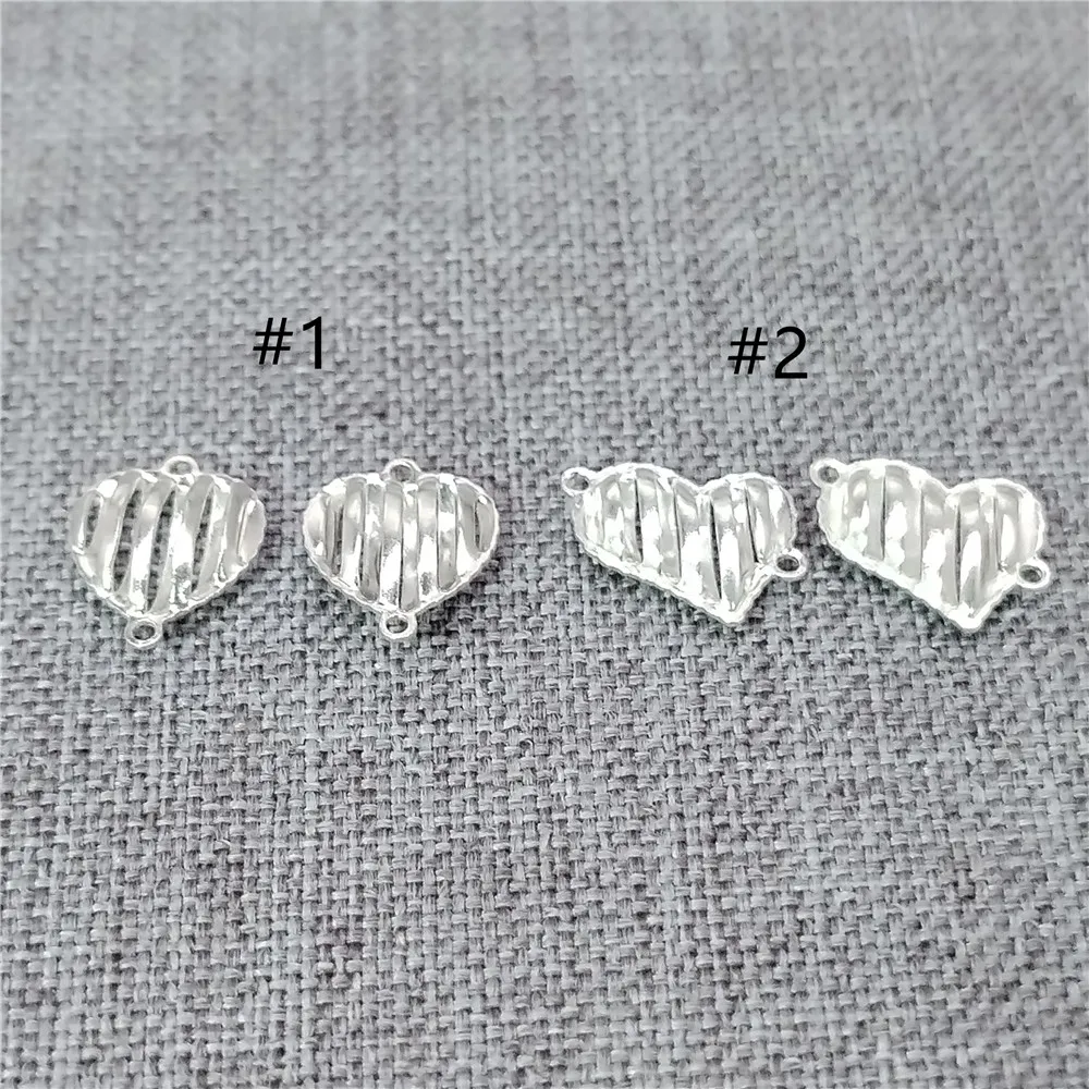 10pcs of 925 Sterling Silver Love Heart Connector Charms 2-Sided for Bracelet Necklace