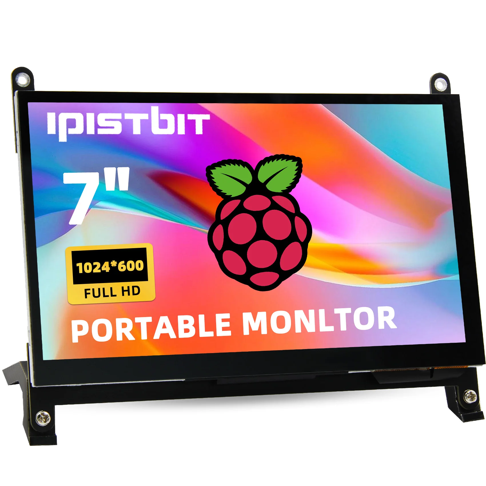 iPitsBit 7 Inch Raspberry Pi Monitor, IPS LCD HDMI Screen 1024x600 for Raspbery Pi 5 4 3B 2B B4,BB Black, Banana Pi, Windows